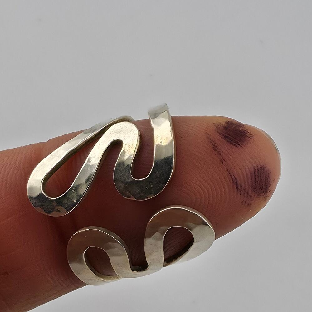 Sterling Silver Open Wrap Ring Abstract Wave Modernist Adjustable 925 Vintage